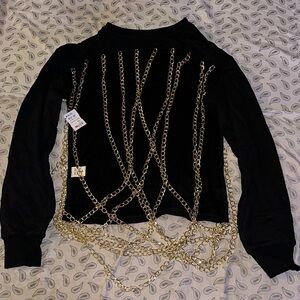 AKIRA Black Sweatshirt with Gold Chain Accents